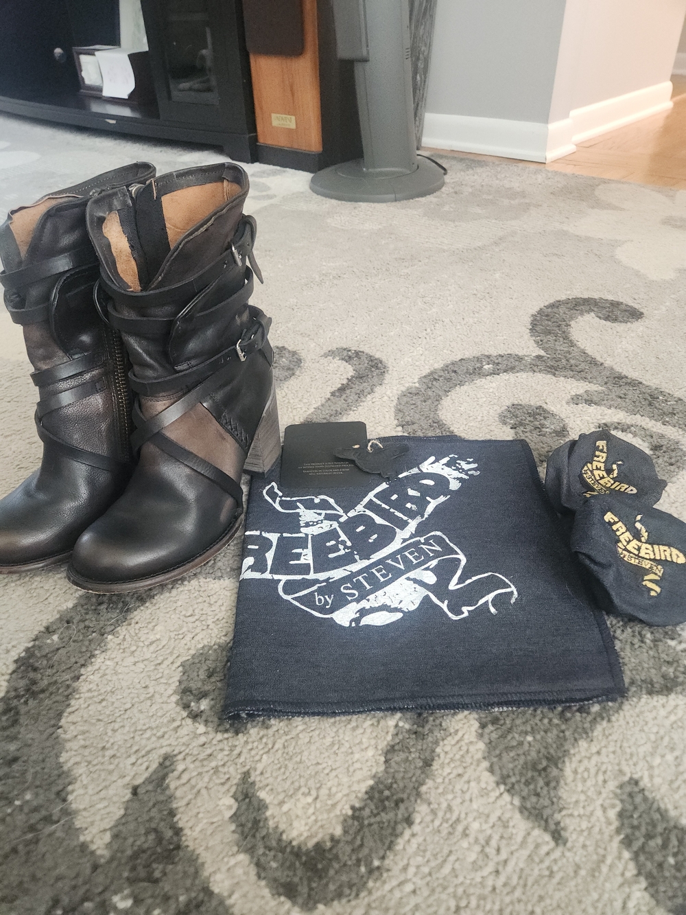 Freebird by Steven Women's Black Leather Strappy Boot With Box. Worn Once